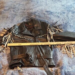 Womens Black Leather Fringe Jacket